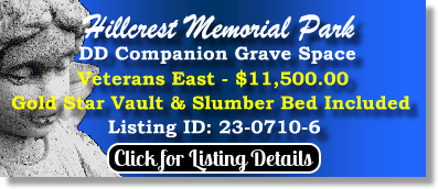 DD Companion Grave Space $11500! Hillcrest Memorial Park West Palm Beach, FL Veterans East The Cemetery Exchange 23-0710-6