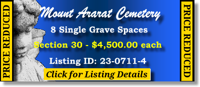 8 Single Grave Spaces $4500ea! Mount Ararat Cemetery Lindenhurst, NY Section 30 The Cemetery Exchange 23-0711-4