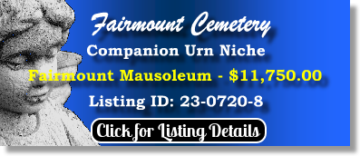 Companion Urn Niche $11750! Farirmount Cemetery Denver, CO Fairmount The Cemetery Exchange 23-0720-8 The Cemetery Exchange 23-0720-8
