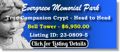 True Companion Crypt $6950! Evergreen Memorial Park Athens, GA Bell Tower The Cemetery Exchange 23-0809-5