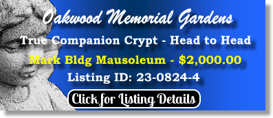 True Companion Crypt $2K! Oakwood Memorial Gardens Gardendale, AL Mark Bldg The Cemetery Exchange 23-0824-4