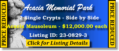 2 Single Crypts $12Kea! Acacia Memorial Park Seattle, WA Acacia Mausoleum #cemeteryexchange 23-0829-3