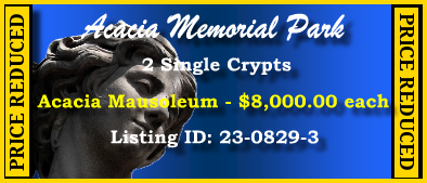 2 Single Crypts $8Kea! Acacia Memorial Park Seattle, WA Acacia Mausoleum #cemeteryexchange 23-0829-3