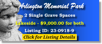 2 Single Grave Spaces $9K! Arlington Memorial Park Sandy Springs, GA Lakside The Cemetery Exchange 23-0918-9