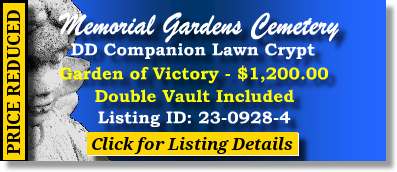 DD Companion Lawn Crypt $1200! Memorial Gardens Cemetery Colorado Springs, CO Victory The Cemetery Exchange 23-0928-4