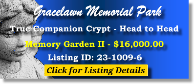 True Companion Crypt $16K! Gracelawn Memorial Park New Castle, DE Memory Garden II The Cemetery Exchange 23-1009-6
