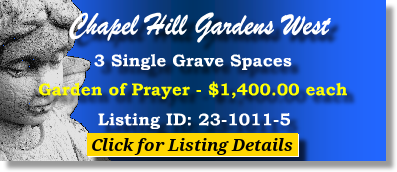 3 Single Grave Spaces $1400ea! Chapel Hill Gardens West Oakbrook Terrace, IL Prayer The Cemetery Exchange 23-1011-5