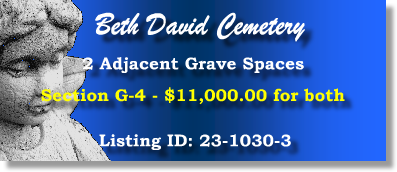 2 Single Grave Spaces $11K! Beth David Cemetery Elmont, NY Section G4 #cemeteryexchange 23-1030-3