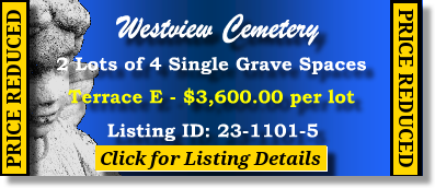 8 Single Grave Spaces $900ea!  Westview Cemetery Atlanta, GA Terrace E The Cemetery Exchange 23-1101-5
