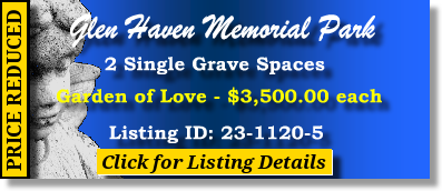2 Single Grave Spaces $3500ea! Glen Haven Memorial Park Winter Park, FL Love The Cemetery Exchange 23-1120-5