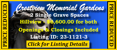 2 Single Grave Spaces $6600! Crestview Memorial Gardens Gallatin, TN Hillview #cemeteryexchange 23-1121-3