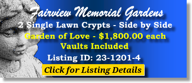 2 Single Lawn Crypts $1800ea! Fairview Memorial Gardens Fayetteville, AR Love The Cemetery Exchange 23-1201-4