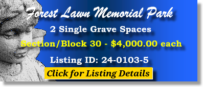 2 Single Grave Spaces $4Kea! Forest Lawn Memorial Park Maplewood, MN Block 30 The Cemetery Exchange 24-0103-5