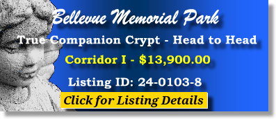 True Companion Crypt $13900! Bellevue Memorial Park Ontario, CA Corridor I The Cemetery Exchange 24-0103-8