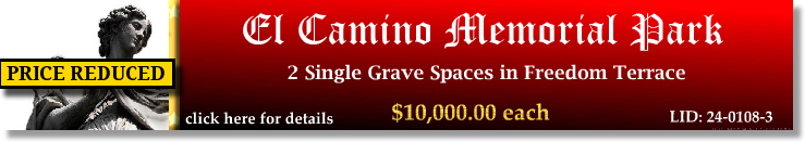 2 Single Grave Spaces $10Kea! El Camino Memorial Park San Diego, CA Freedom Terrace The Cemetery Exchange 24-0108-3