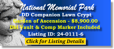 DD Companion Lawn Crypt $8900! National Memorial Park Falls Church, VA Ascension #cemeteryexchange 24-0111-6