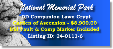 DD Companion Lawn Crypt $8900! National Memorial Park Falls Church, VA Ascension The Cemetery Exchange 24-0111-6