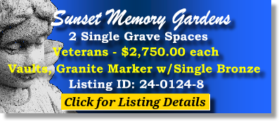 2 Single Grave Spaces $2750ea! Sunset Memory Gardens Charlotte, NC Veterans #cemeteryexchange 24-0124-8