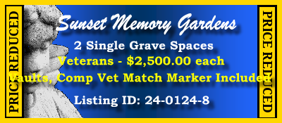 2 Single Grave Spaces $2500ea! Sunset Memory Gardens Charlotte, NC Veterans #cemeteryexchange 24-0124-8