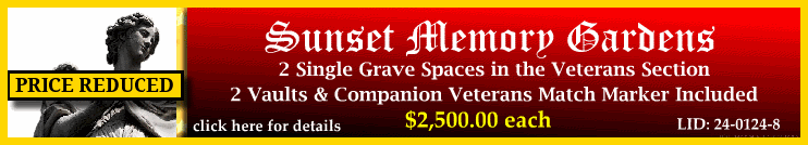 2 Single Grave Spaces $2500ea! Sunset Memory Gardens Charlotte, NC Veterans #cemeteryexchange 24-0124-8