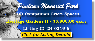 2 DD Companion Grave Spaces $5800ea! Pinelawn Memorial Park Farmingdale, NY Heritage II The Cemetery Exchange 24-0219-6