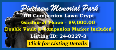 DD Companion Lawn Crypt $9K! Pinelawn Memorial Park Farmingdale, NY Peace #cemeteryexchange 24-0227-3