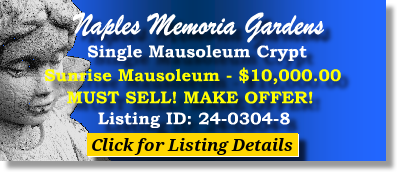 Single Crypt $10K! Naples Memorial Gardens Naples, FL Sunrise The Cemetery Exchange 24-0304-8