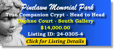 True Companion Crypt $14K! Pinelawn Memorial Park Farmingdale, NY Daphne Court The Cemetery Exchange 24-0305-4
