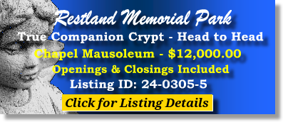 True Companion Crypt $12K! Restland Memorial Park East Hanover, NJ Chapel Mausoleum The Cemetery Exchange 24-0305-5