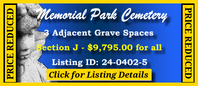 3 Single Grave Spaces $9795! Memorial Park Cemetery Memphis, TN Section J #cemeteryexchange 24-0402-5