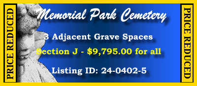 3 Single Grave Spaces $9795! Memorial Park Cemetery Memphis, TN Section J #cemeteryexchange 24-0402-5