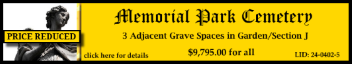 3 Single Grave Spaces $9795! Memorial Park Cemetery Memphis, TN Section J #cemeteryexchange 24-0402-5