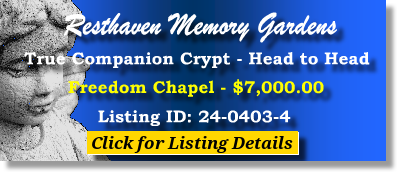 True Companion Crypt $7K! Resthaven Memory Gardens Avon, OH Freedom Chapel The Cemetery Exchange 24-0403-4