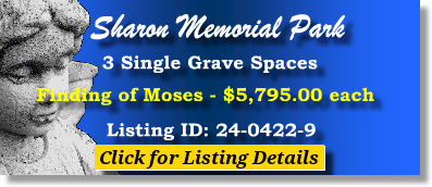 3 Single Grave Spaces $5795ea! Sharon Memorial Park Charlotte, NC Moses The Cemetery Exchange 24-0422-9
