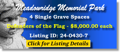 4 Single Grave Spaces $8Kea! Meadowridge Memorial Park Elkridge, MD Defenders The Cemetery Exchange 24-0430-7