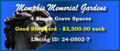 4 Single Grave Spaces $2700ea! Memphis Memorial Gardens Bartett, TN Nativity The Cemetery Exchange 24-0129-12