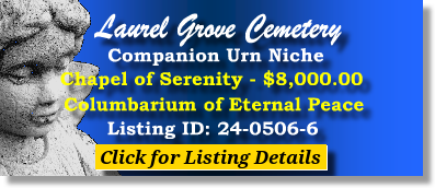 Companion Urn Niche $8k! Laurel Grove Cemetery Totowa, NJ Chapel of Serenity The Cemetery Exchange 24-0506-6