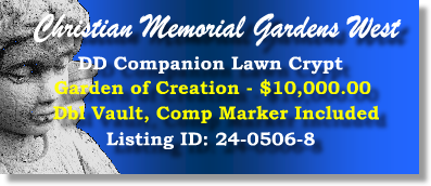 DD Companion Lawn Crypt $10K! Christian Memorial Gardens West Rochester Hills, MI Creaton #cemeteryexchange 24-0506-8