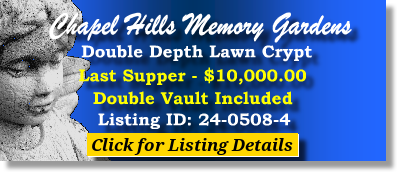 DD Companion Lawn Crypt $10K! Chapel Hills Memory Gardens Jacksonville, FL Last Supper The Cemetery Exchange 24-0508-4