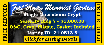 Single Crypt $6K! Fort Myers Memorial Gardens Fort Myers, FL Serenity #cemeteryexchange 24-0513-8