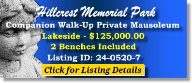 Companion Private Mausoleum $125K! Hillcrest Memorial Park Dallas,TX Lakeside The Cemetery Exchange 24-0520-7