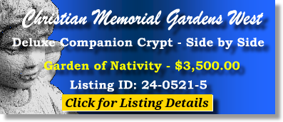Deluxe Companion Crypt $3500! Christian Memorial Gardens West Rochester Hills, MI Garden of Nativity #cemeteryexchange 24-0521-5