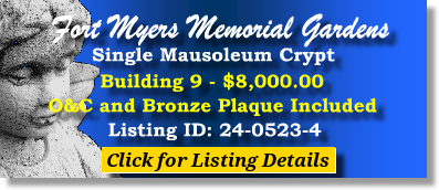 Single Crypt $8K! Fort Myers Memorial Gardens Fort Myers, FL Bldg 9 The Cemetery Exchange 24-0523-4