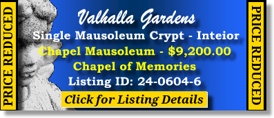 Single Crypt $9200! Valhalla Gardens Belleville, IL Chapel Mausoleum The Cemetery Exchange 24-0604-6