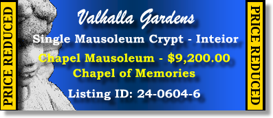 Single Crypt $9200! Valhalla Gardens Belleville, IL Chapel Mausoleum #cemeteryexchange 24-0604-6