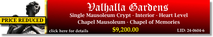 Single Crypt $9200! Valhalla Gardens Belleville, IL Chapel Mausoleum The Cemetery Exchange 24-0604-6