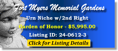 Companion Urn Niche $5995! Fort Myers Memorial Gardens Fort Myers, FL Honor The Cemetery Exchange 24-0612-3