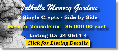 2 Single Crypts $6Kea! Valhalla Memory Gardens Huntsville, AL Garden Mausoleum #cemeteryexchange 24-0614-4