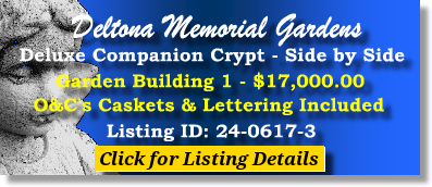 Deluxe Companion Crypt $17K! Deltona Memorial Gardens Orange City, FL Bldg 1 The Cemetery Exchange 24-0617-3