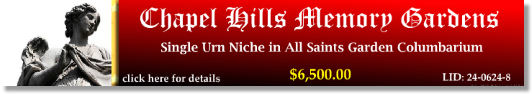 Single Urn Niche $6500! Chapel Hills Memory Gardens Jacksonville, FL All Saints The Cemetery Exchange 24-0624-8